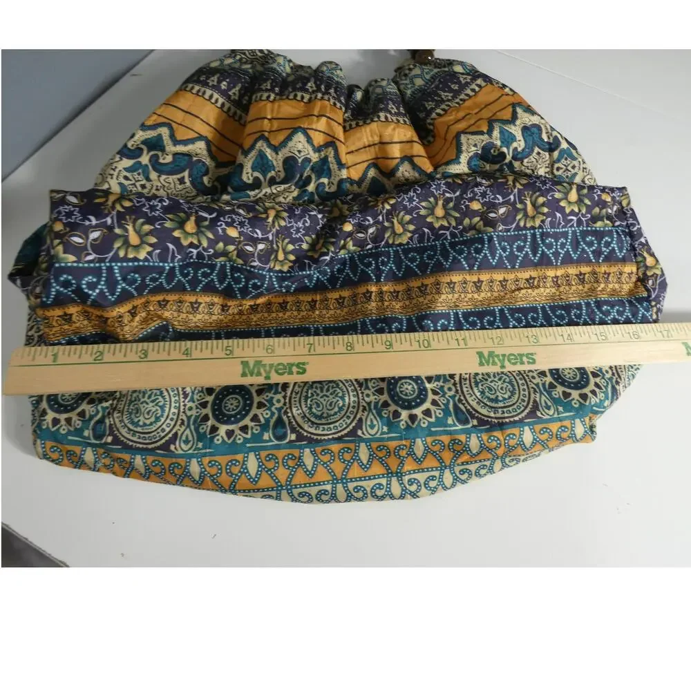 Bohemian Satin Hobo Handled Bag/Purse Beads Teal Purple Beige Casual Festival
